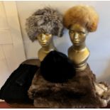 Vintage furs to include fox and mink hats, astrakhan and other fur pieces. (Does not include heads)