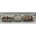 A 19thC Sunderland Ware rolling pin depicting the True Love from Hull. 37cm l.