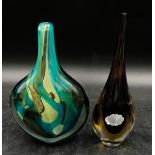 Mdina Glass 'Fish' Vase 21cm h along with a Murano Summerso thin shaped vase 22cm h.