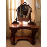 A Victorian mahogany dressing table. 123 w x 56 d x 75cm h. Overall ht to top of the mirror is