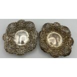 A pair of pierced silver bonbon dishes Birmingham 1897. Maker Henry Mathews. Size 11.5cm d. Total