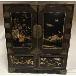 Japanese Cabinet with Shibayama style lacquer decoration of inlaid mother of pearl birds in