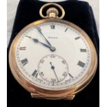 A 9ct gold Rolex pocket watch, stamped .375 on outer case, blue hour and minute hands. diameter. 5.