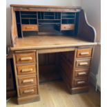 American Oak Roll Top Desk 102cm w x 76cm d x 122cm h. Boston Derby Desk.