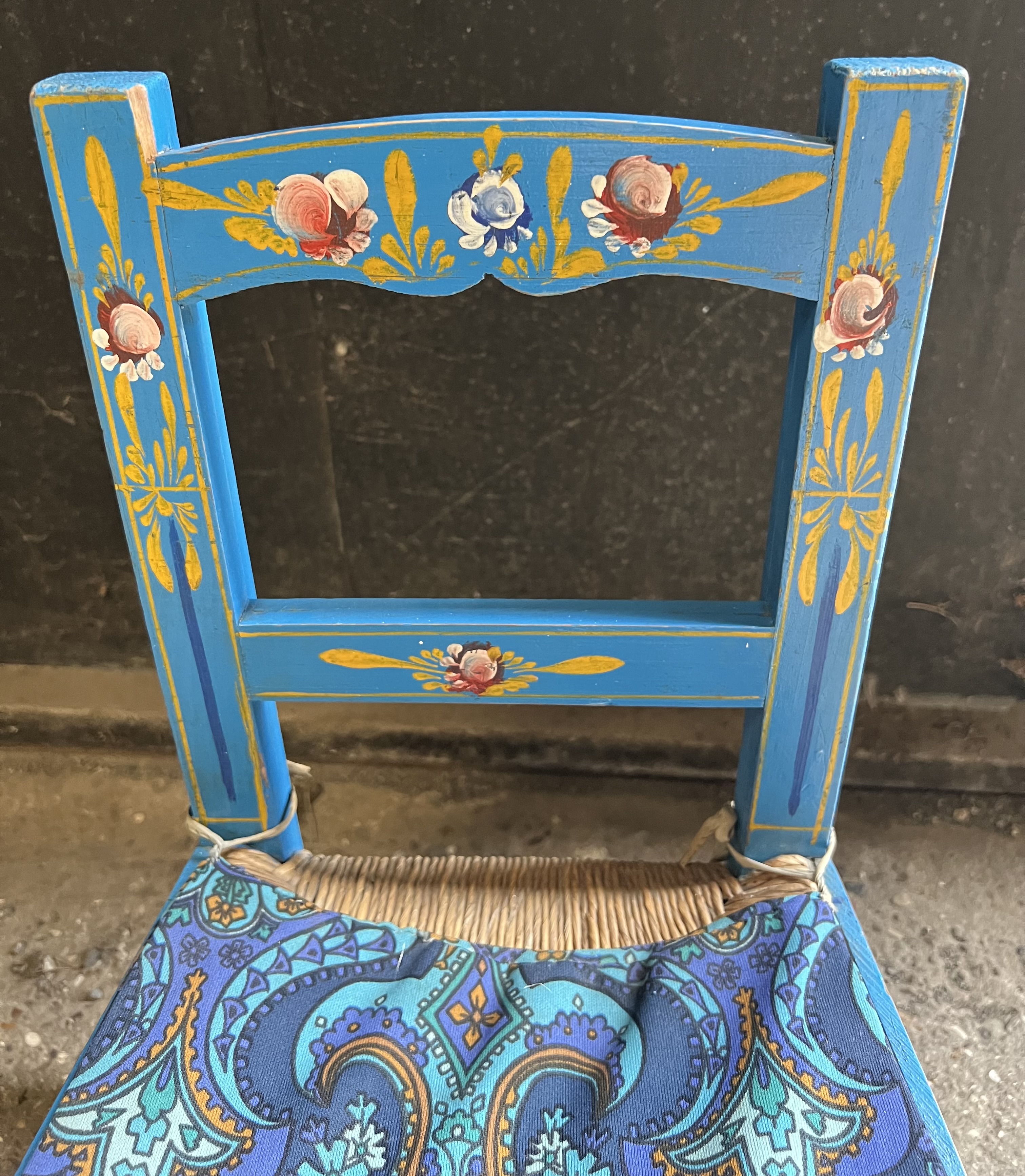 A painted child's chair with rushed seat. 22 h to seat, 47cm h to back. - Image 2 of 5