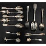 A collection of 10 silver spoons to include 4 matching, various dates and makers, along with 2