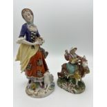 Two 19thC Sitzendorf figures to include mother and three children riding a goat to market.