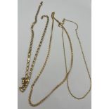 Three nine carat gold chain necklaces. One broken. Total weight 12.3gm.