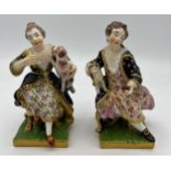 A pair of 18thC Derby porcelain figures, with scratch marks for model no.71, 14cm h.
