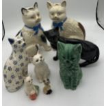 Eight various 19th/20th C ceramic cats to include Royal Doulton and Sylvac. Tallest 20cm h.