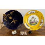 Ceramics to include Sèvres plate, continental plate with gilt metal decoration, lidded box, enamel
