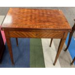 A 19thC French metamorphic writing/card table in mahogany with parquetry top. 74cm w x 48cm d x 77cm