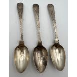 Three Exeter silver teaspoons with bright cut decoration. Maker Richard Ferris 1797-8. Weight 33.9