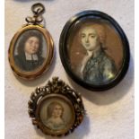 Three portrait miniatures on ivory, one with mount marked 9ct. Largest 5 x 4 cm. Ivory submission