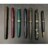 A selection of six fountain pens to include Swan 14ct with nib, Mentmore auto-flow with 14ct nib,