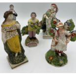 Five 18thC English pottery figures. Tallest 15cm.