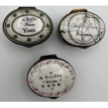 Three 18thC patch boxes to include a Trifle from York and Rippon.