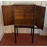 A 19thC mahogany collectors cabinet on legs. Nine drawers behind two doors. 92cm h x 45cm w x 26cm