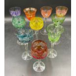 A selection of Hock glasses, various shapes, sizes and colours, tallest 20cm. (10)