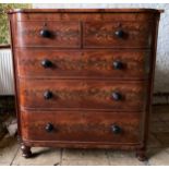 A Victorian mahogany bow fronted chest of drawers with two short over three long drawers and