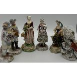 Six 19th C continental porcelain figures, two Samson with faux Derby marks,