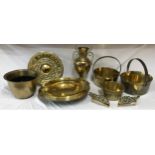 A quantity of brassware to include jam pans, trivets, jardinière etc.