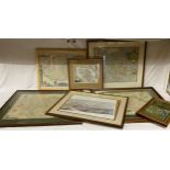 A collection of framed reproduction maps to include The Ridings of Yorkshire, Anglia, Birds Eye View