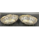 A pair of German silver oval pierced dessert dishes marked Friedlander 800 c.1910. 20 x 26 cm. Total