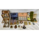 A mixed assortment of vintage vanity items to include: Dubarry Face Powder display case, Boots No.