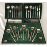 Gerald Benney for Viners, 58 pieces of stainless steel table cutlery for eight persons with Bark
