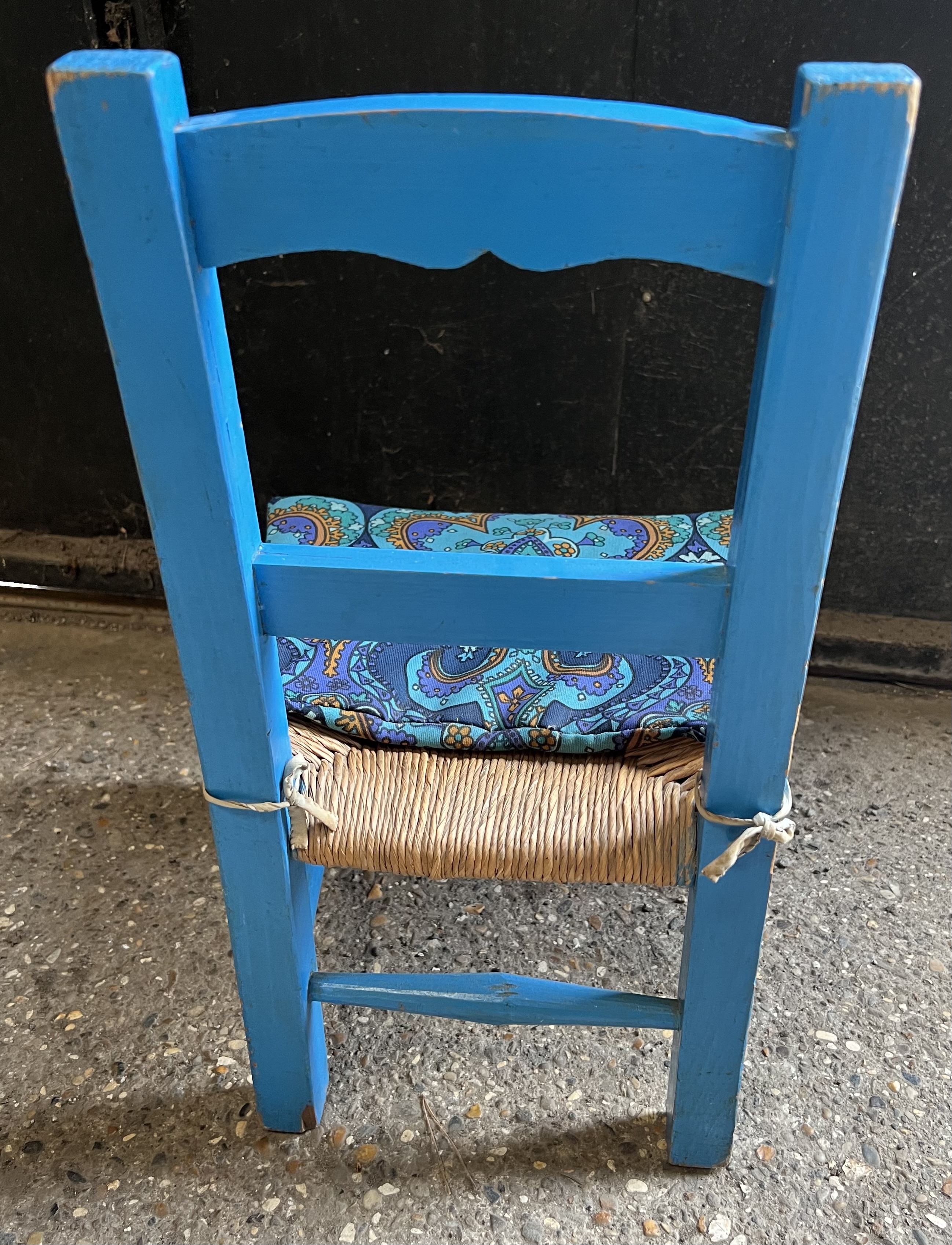 A painted child's chair with rushed seat. 22 h to seat, 47cm h to back. - Image 5 of 5