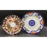 A Davenport plate with blue band, floral gold scrolls and Worcester Royal Lily pattern plate. Larger