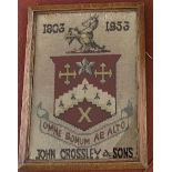A framed John Crossley and sons carpet mosaic 1803-1953. 33 x26cm.