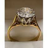 Solitaire diamond ring set in 18 carat yellow gold. Approximate weight 2.1ct. SI1/SI2, L/M. Size K.