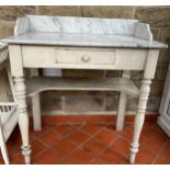 Painted washstand with marble top and upstand. Single drawer to front and shelf beneath. 80cm w x