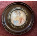 A 19thC watercolour on card portrait miniature in circular frame 15cm d. Dated 1846.