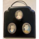 A trio of portrait miniatures on ivory, two young ladies and a boy. Two signed S.S believed to be