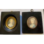 Two portrait miniatures of ladies on ivory in ebonised frames. 9 x 8.5cm. Ivory submission