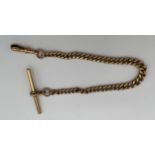 A 9 carat gold watch chain with T bar and clip. Marked to each link, T bar and clip. Weight 17.