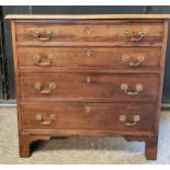 Mahogany chest of 4 long graduating drawers with bone escutcheons. 82.5 h x 85 w x 44.5cm d.