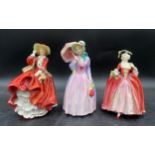 Royal Doulton figurines to include HN 1402 Miss Demure, HN 1586 Camille, potted by Doulton stamped