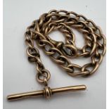 A 9ct gold watch chain, Chester, with T-bar. 30.1gm. 35.5cm l.
