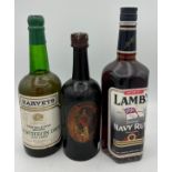 Harveys very pale fino sherry Luncheon Dry, Kings Ale February 22nd 1902 and a Lambs Navy Rum.