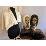 Vintage fur to include a white short fur cape, three various collars to include mink, and a mink