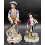 Two 19th Century porcelain figurines to include a Sitzendorf gentleman with goat 24cm h, both with