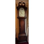 An 18 day oak longcase clock, Popplewell, Bridlington with painted face. 223 h x 47 w x 25cm d.