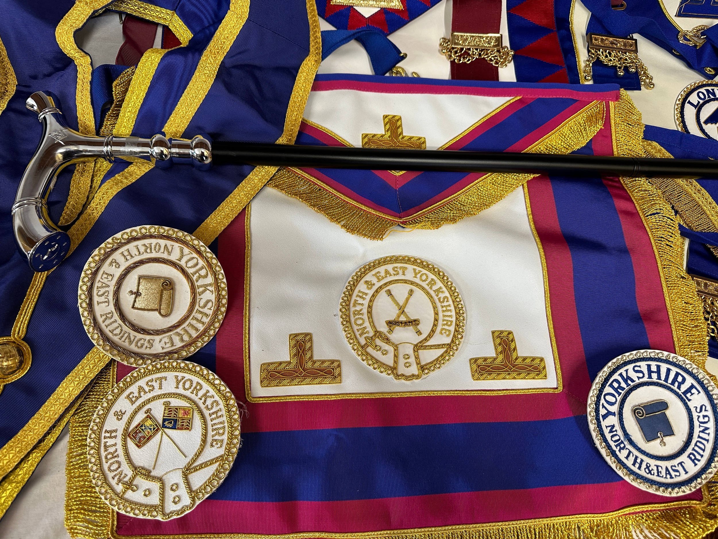 Quantity of masonic regalia to include medals, medallions, aprons, badges, sachets and walking - Image 7 of 7