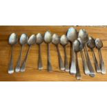 A quantity of mainly Georgian silver teaspoons and two dessert spoons. Various dates and makers.