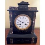 Black slate and marble mantle clock 31h x 22.5w x 14cm d.