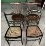 Four various 19thC and early 20thC chairs to include Victorian ebonised and gilded chair,